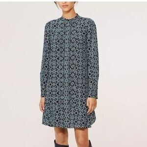 Tory Burch Silk Geometric Massey Button Up Shirt Dress Office Work Retro Size 8